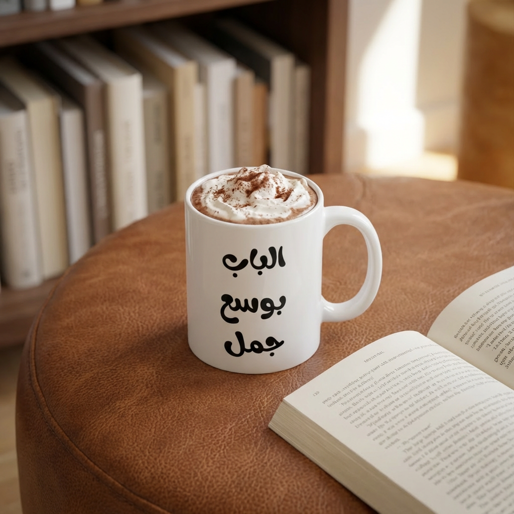 Al-Bab Bywassa' Jamal Mug, Funny Arabic Humor Ceramic Mug (325ml, 11oz)