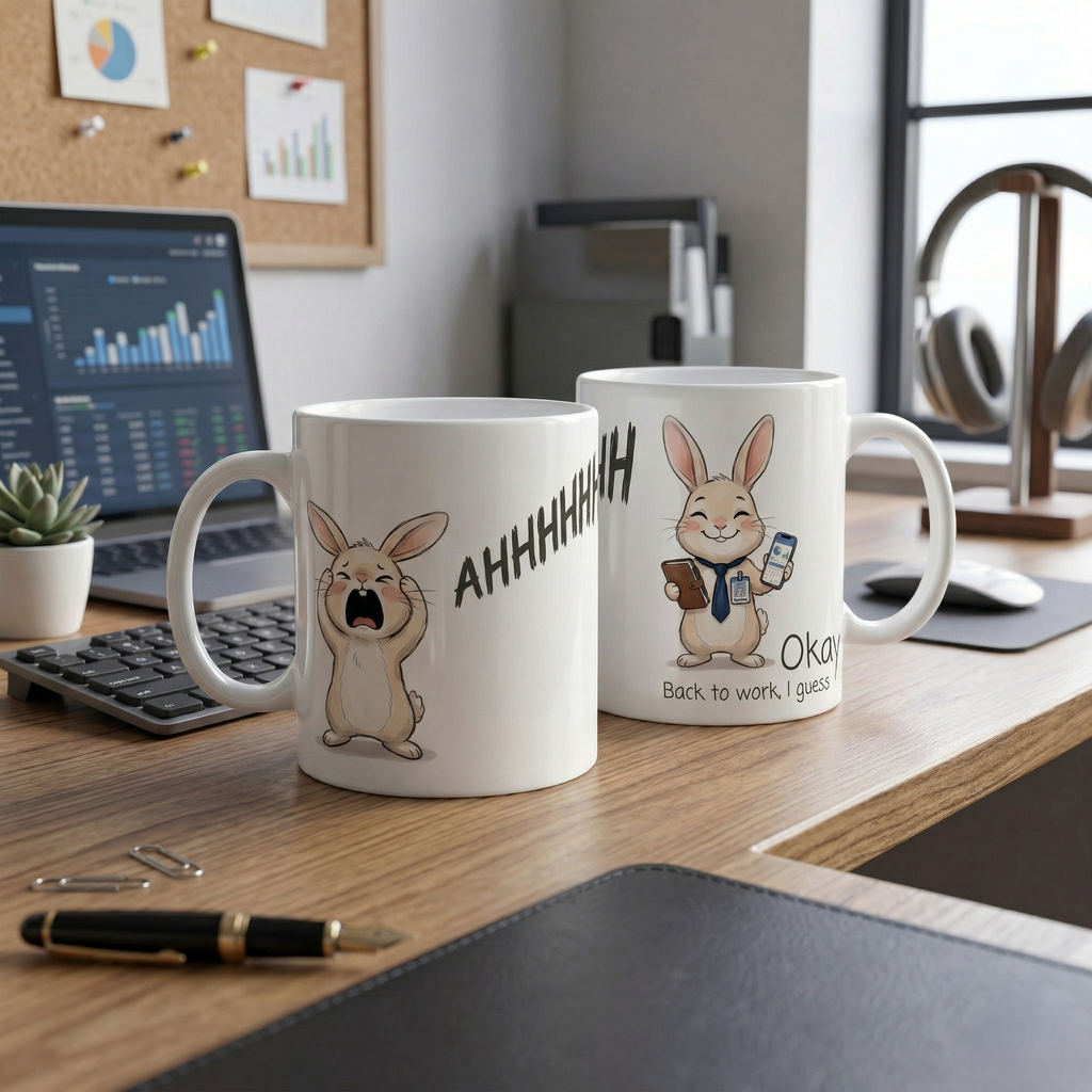 Work Modes Bunny Mug, Funny Office Ceramic Mug (325ml, 11oz)