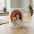 Personalised Mum and Child Mug, Custom Illustrated Photo Ceramic Mug (325ml, 11oz)