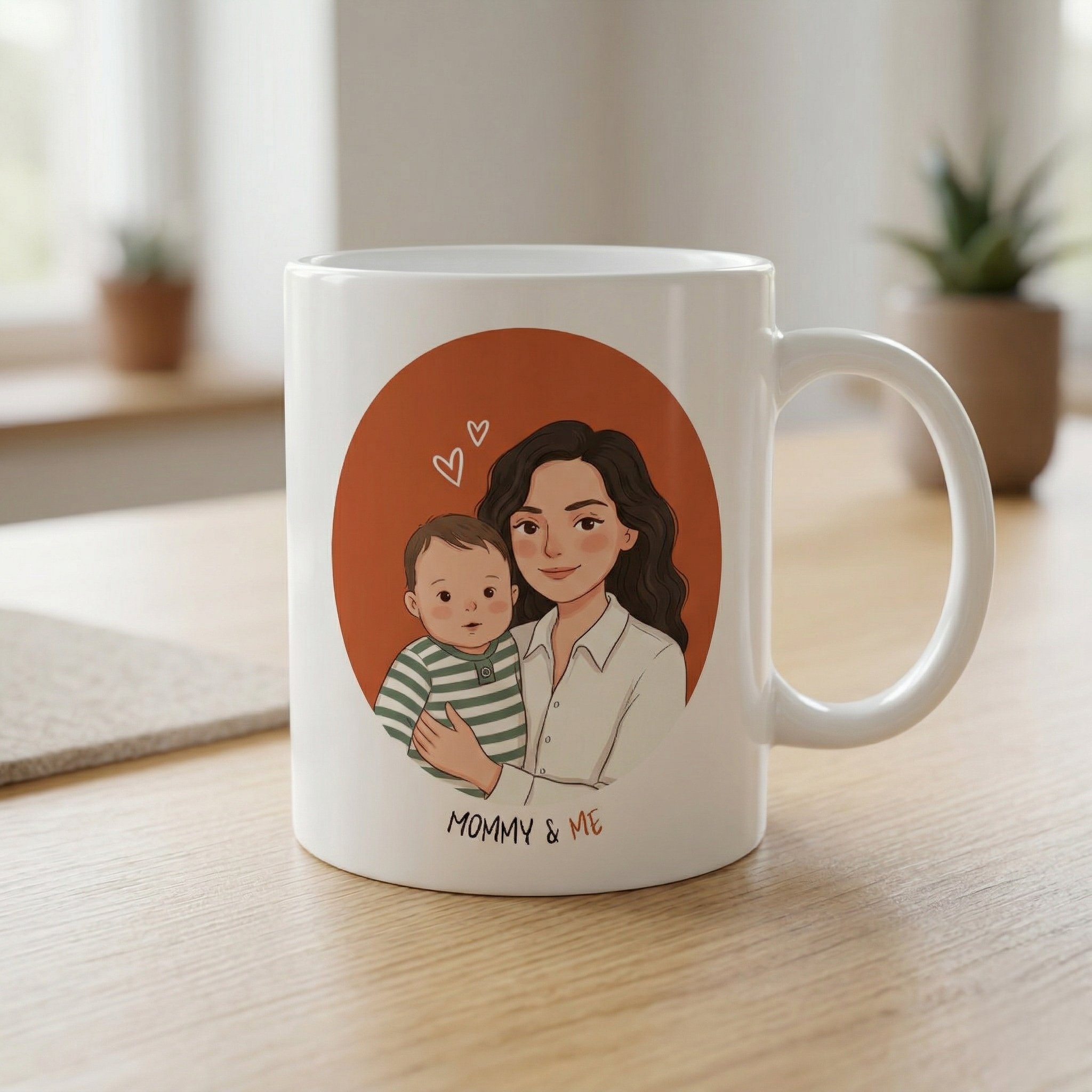 Personalised Mum and Child Mug, Custom Illustrated Photo Ceramic Mug (325ml, 11oz)