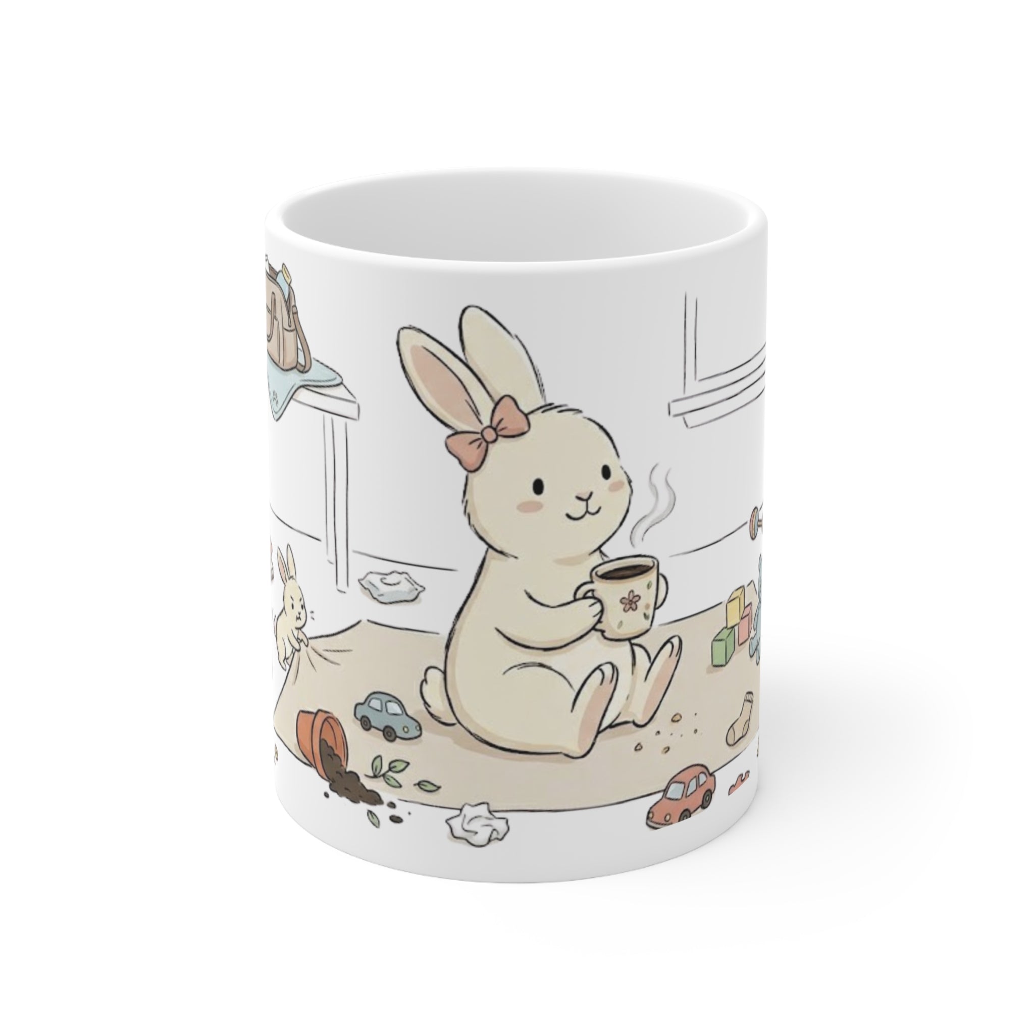 Calm in the Chaos Mug, Cute Mom Bunny Ceramic Mug (325ml, 11oz)